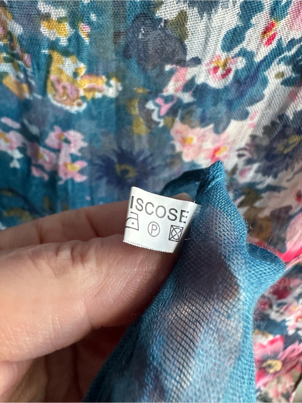 Floral Watercolor Viscose Scarf Blue Pink Sheer Boho Cottagecore Romantic 62x40 - Picture 10 of 10